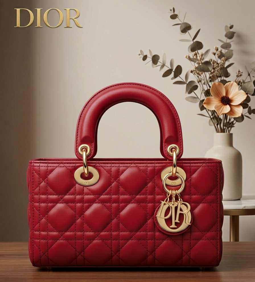 Lady Dior East-West en Cuir de Veau Rouge