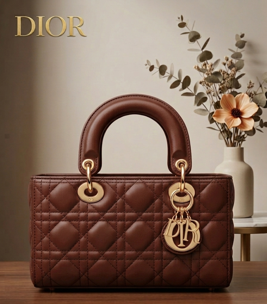 Lady Dior Mini en Cuir Maron